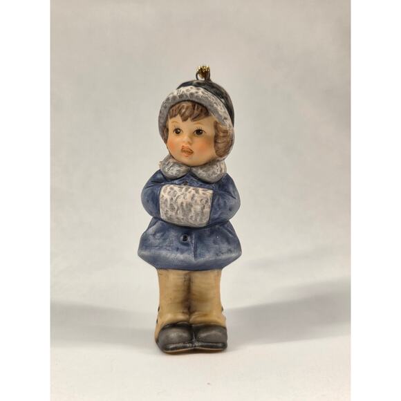 Goebel Hummel 1999 Christmas Ornament Girl in Blue Coat & Muff Figurine 2.75" - Picture 1 of 4